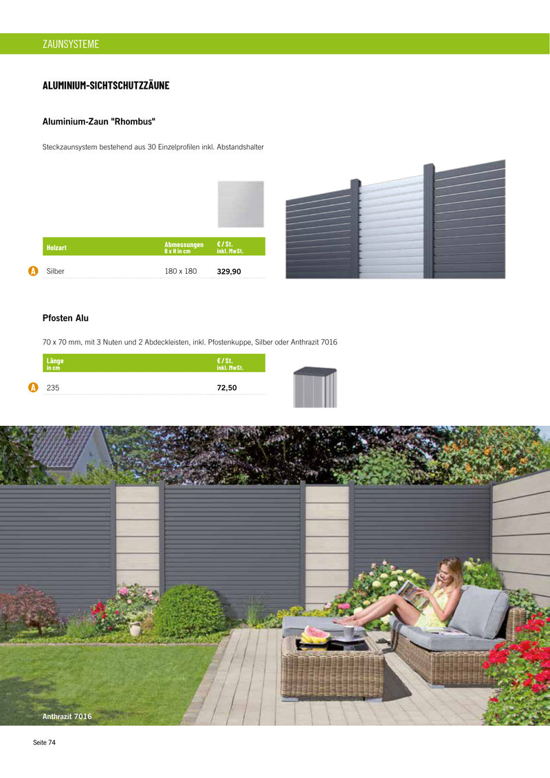 Pfosten Alu (Aluminium-Zaun) - Standard 235 cm