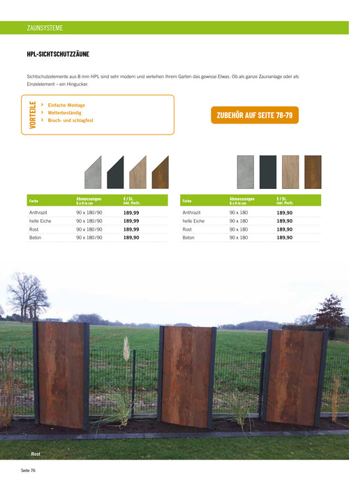 HPL-Sichtschutzelemente - Anthrazit 90 x 180/90 cm, helle Eiche 90 x 180/90 cm