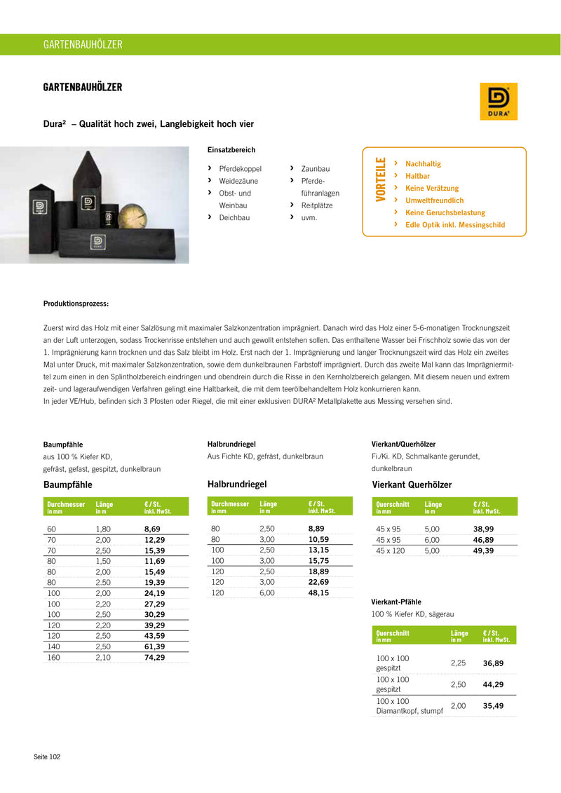 Baumpfähle Dura² - 60 mm 1,80 m, 70 mm 2,00 m